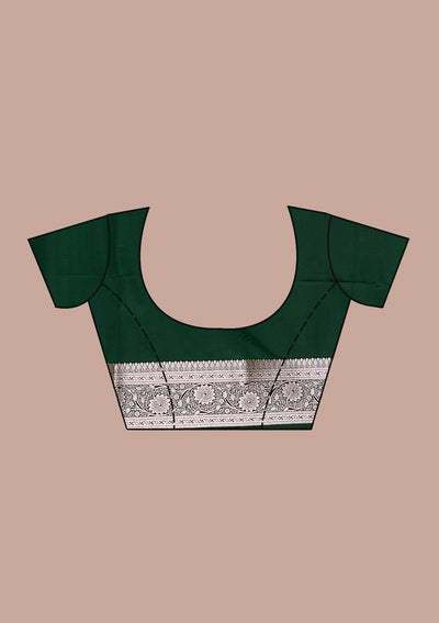 Bottle Green Zariwork (Silver) Banarasi Silk Saree-koskii