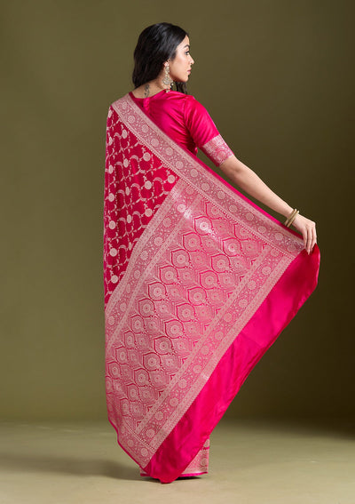 Rani Pink Zariwork (Silver) Banarasi Silk Saree-koskii