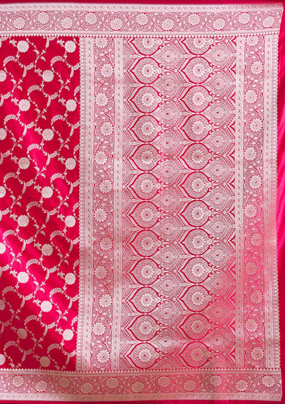 Rani Pink Zariwork (Silver) Banarasi Silk Saree-koskii