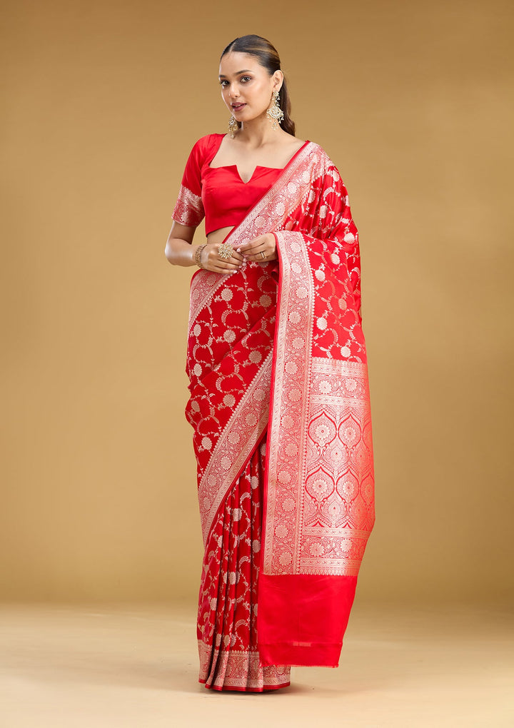 Red Zariwork (Silver) Art Silk Saree