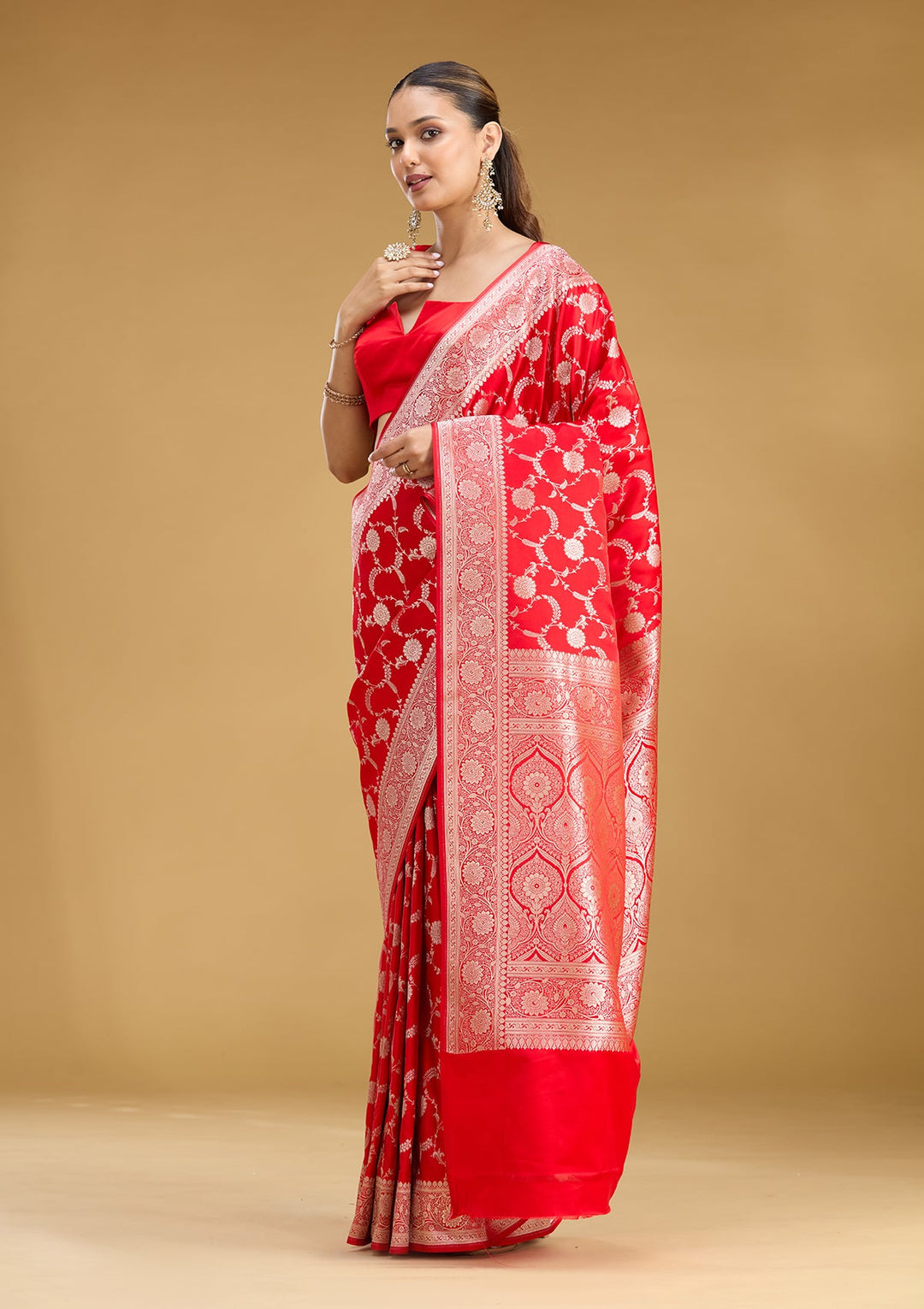 Red Zariwork (Silver) Art Silk Saree