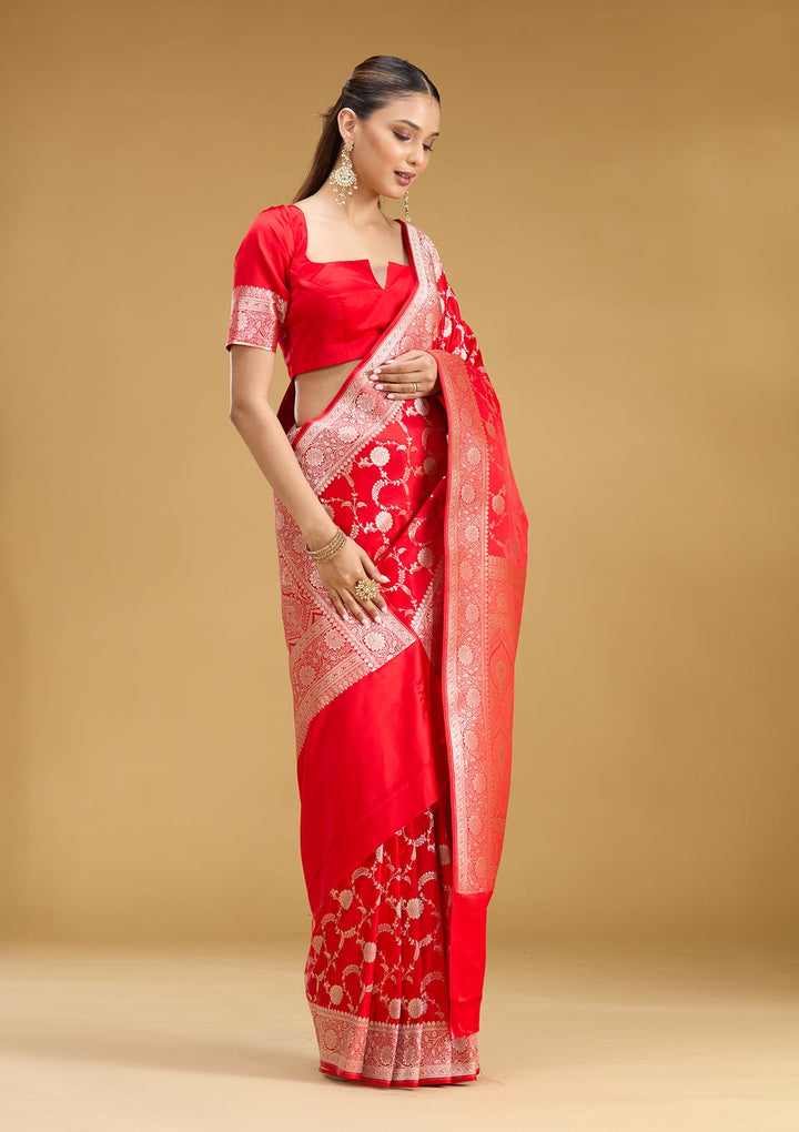 Red Zariwork (Silver) Art Silk Saree