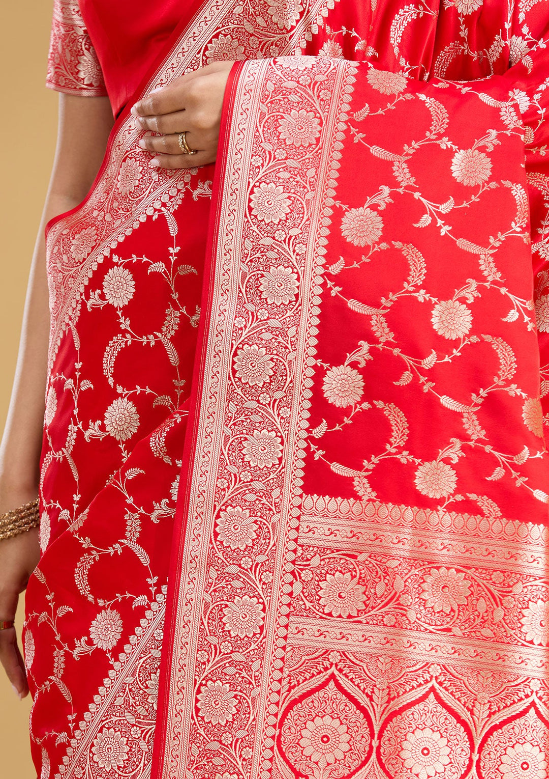 Red Zariwork (Silver) Art Silk Saree