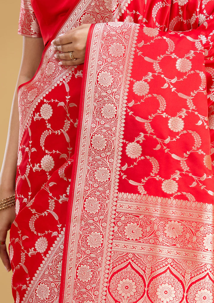 Red Zariwork (Silver) Art Silk Saree