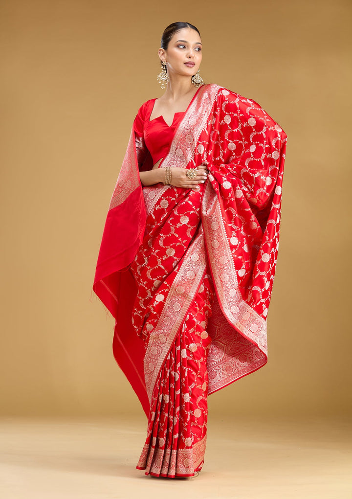 Red Zariwork (Silver) Art Silk Saree