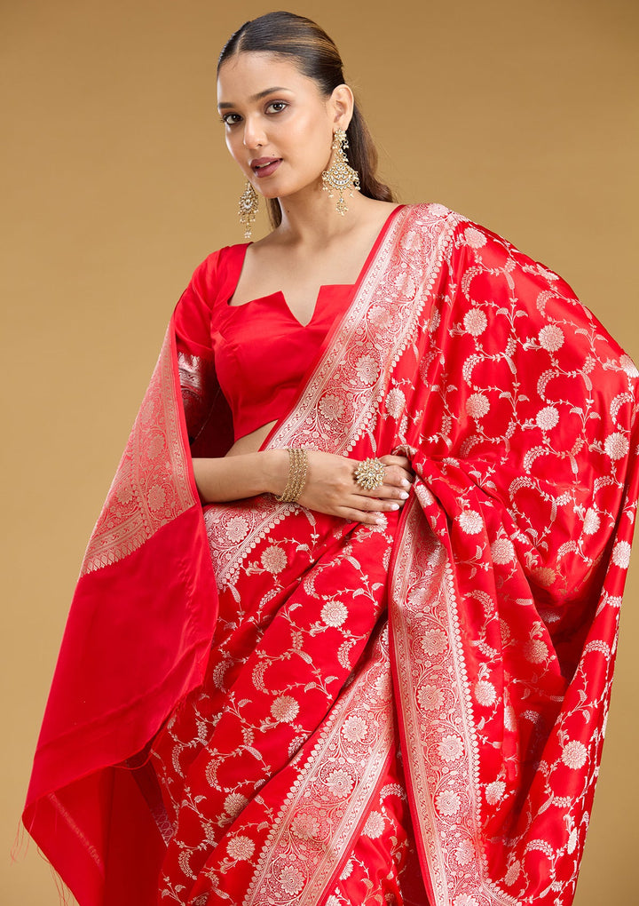 Red Zariwork (Silver) Art Silk Saree