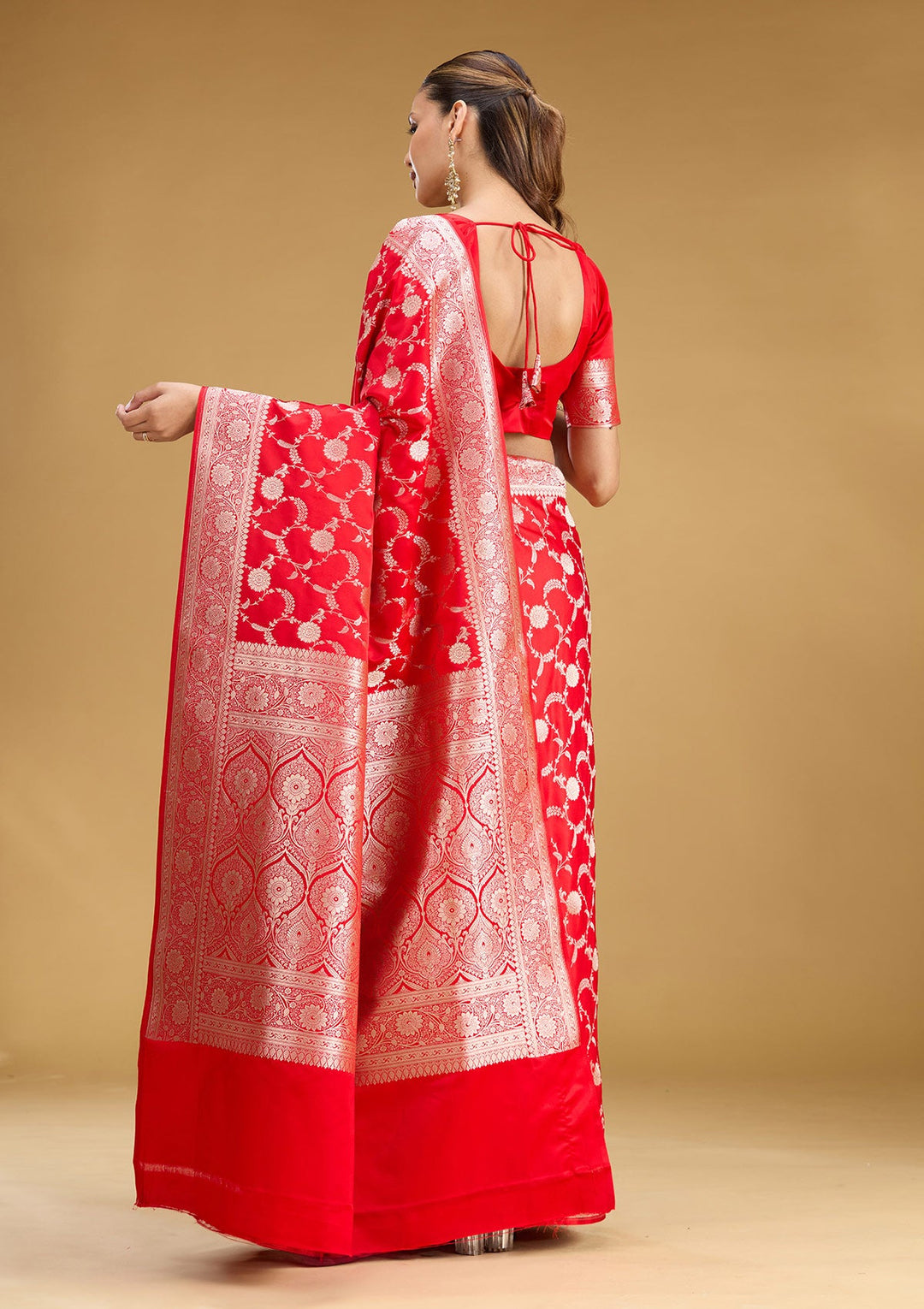 Red Zariwork (Silver) Art Silk Saree
