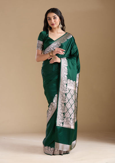 Bottle Green Zariwork (Gold) Banarasi Silk Saree-koskii