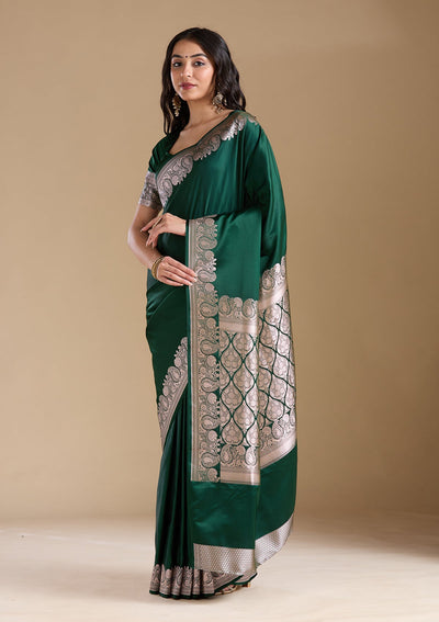 Bottle Green Zariwork (Gold) Banarasi Silk Saree-koskii
