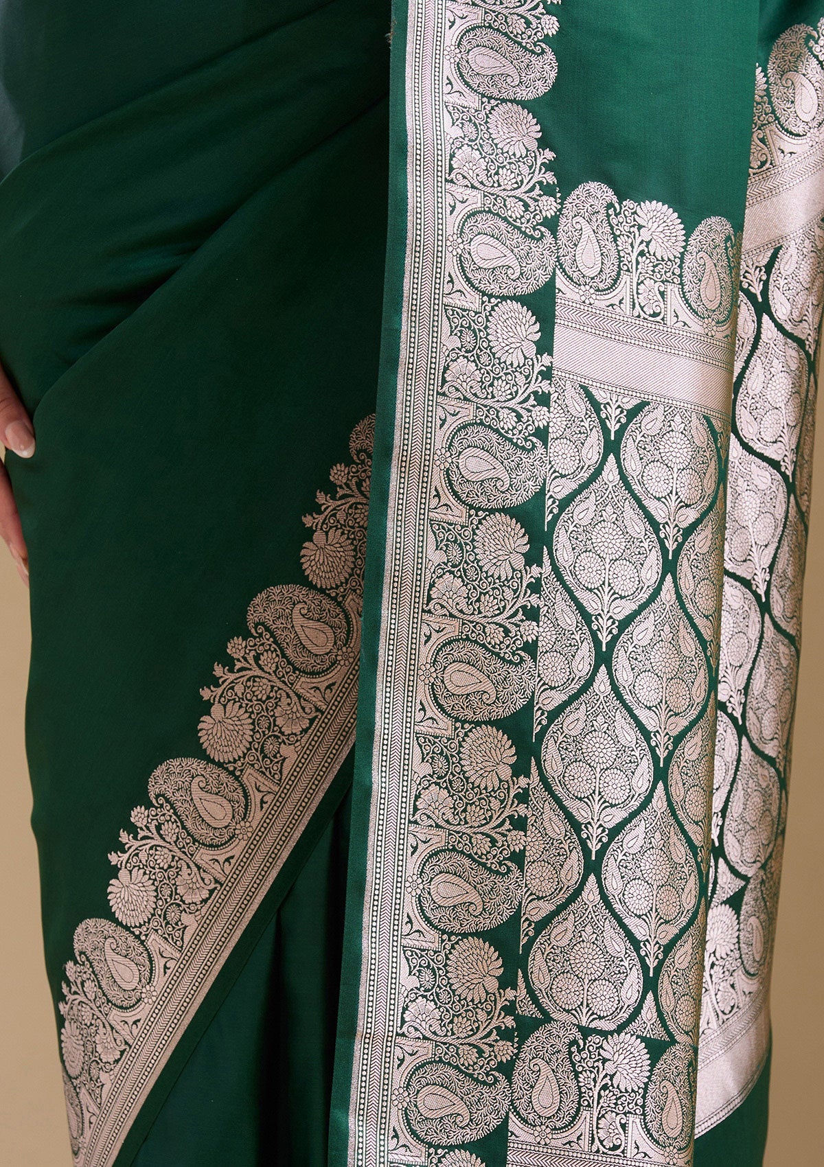 Bottle Green Zariwork (Gold) Banarasi Silk Saree-koskii
