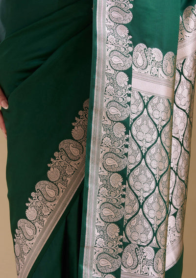 Bottle Green Zariwork (Gold) Banarasi Silk Saree-koskii
