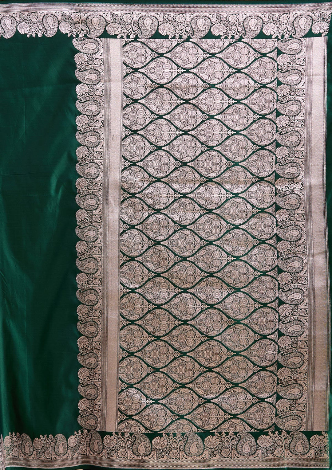 Bottle Green Zariwork (Gold) Banarasi Silk Saree-koskii