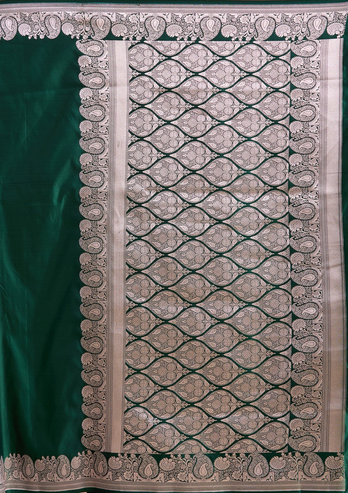 Bottle Green Zariwork (Gold) Banarasi Silk Saree-koskii