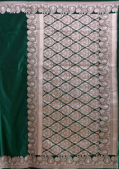 Bottle Green Zariwork (Gold) Banarasi Silk Saree-koskii