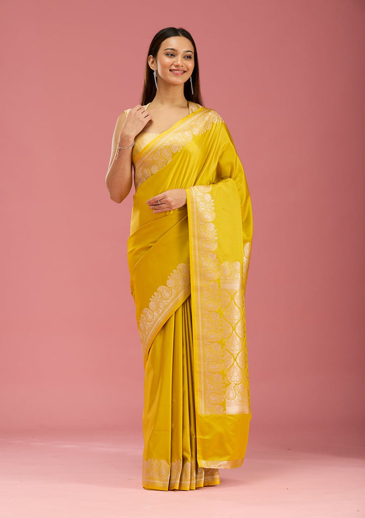 Mustard Zariwork (Gold) Satin  Silk_Saree-Koskii