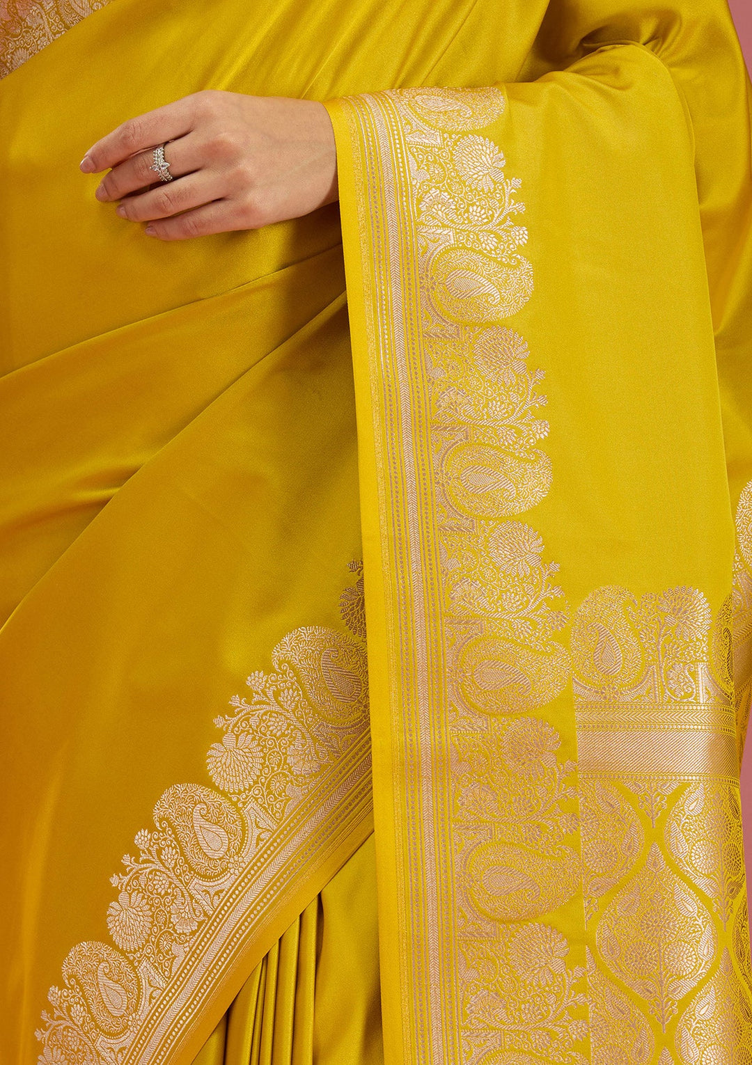 Mustard Zariwork (Gold) Satin  Silk_Saree-Koskii