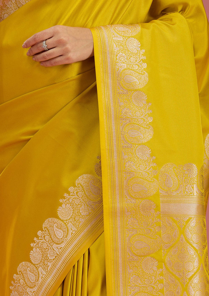 Mustard Zariwork (Gold) Satin  Silk_Saree-Koskii