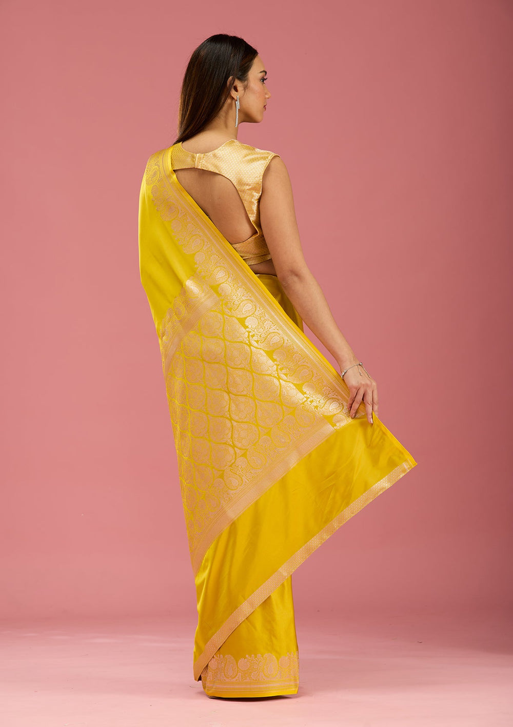 Mustard Zariwork (Gold) Satin  Silk_Saree-Koskii