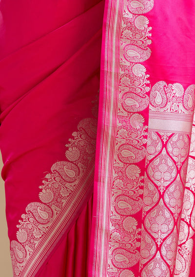 Rani Pink Zariwork (Gold) Banarasi Silk Saree-koskii