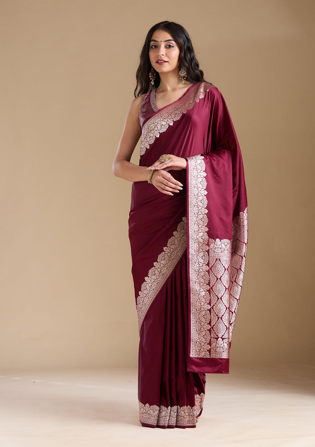 Maroon Zariwork (Gold) Banarasi Silk Saree-koskii