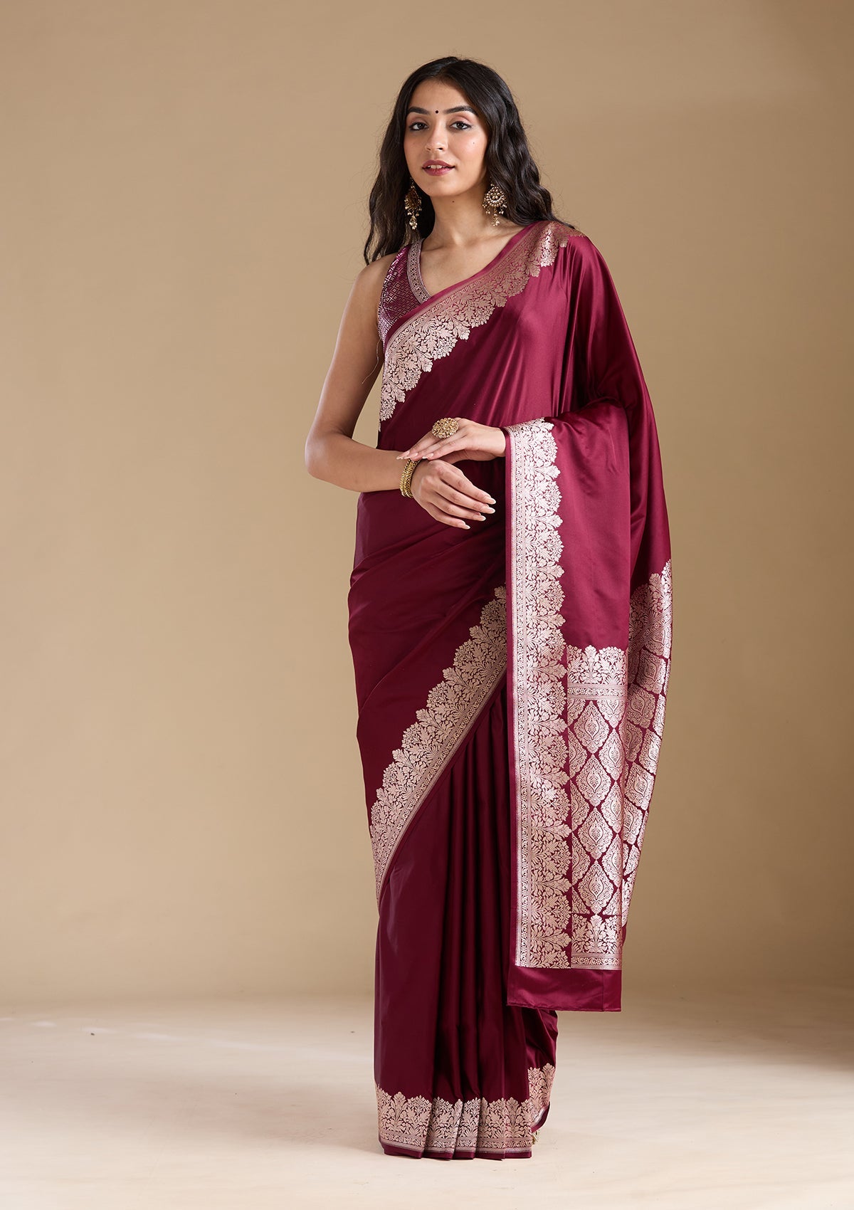Maroon Zariwork (Gold) Banarasi Silk Saree-koskii