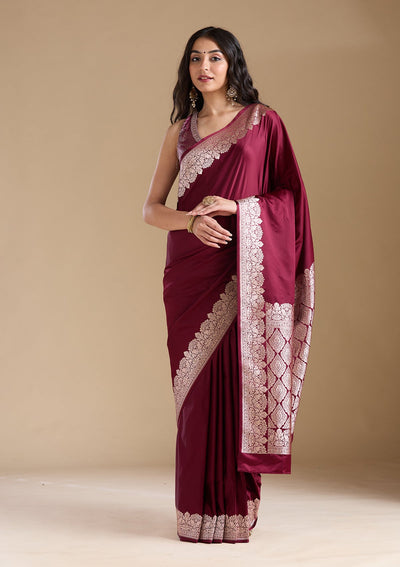 Maroon Zariwork (Gold) Banarasi Silk Saree-koskii