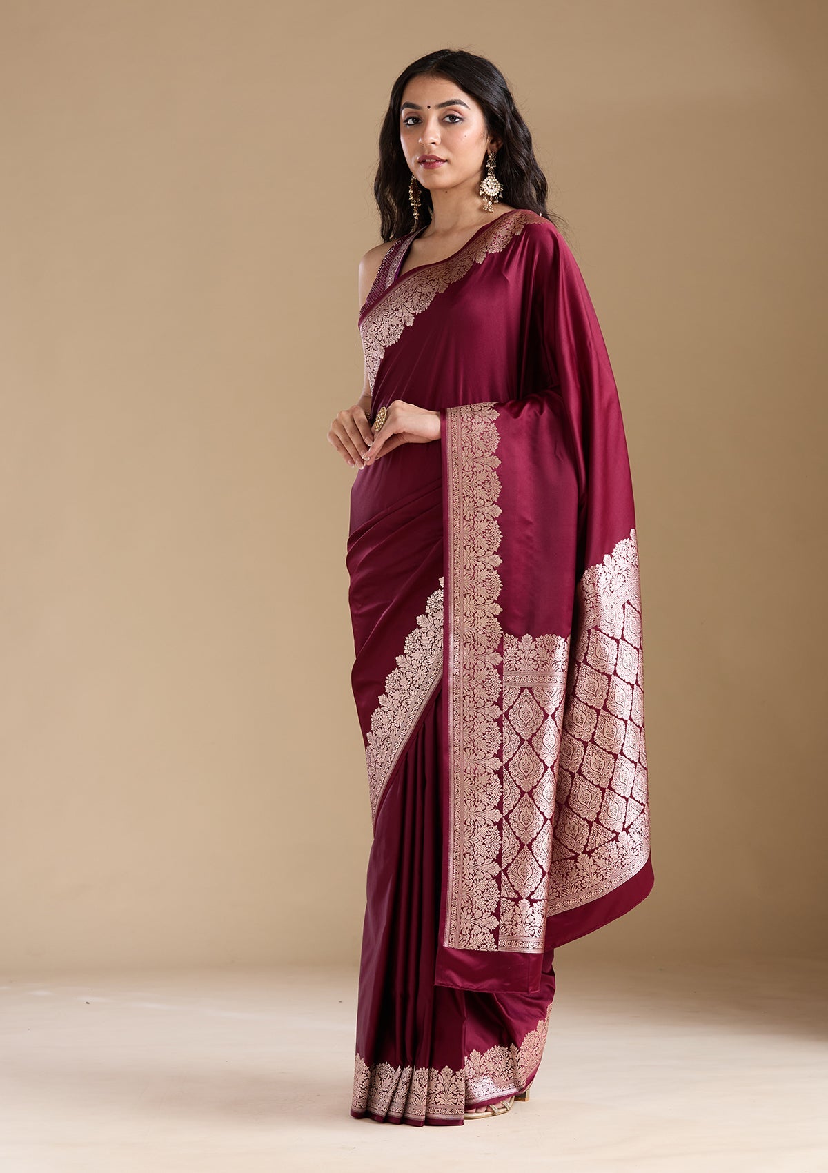 Maroon Zariwork (Gold) Banarasi Silk Saree-koskii