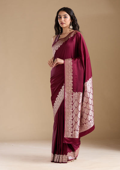 Maroon Zariwork (Gold) Banarasi Silk Saree-koskii