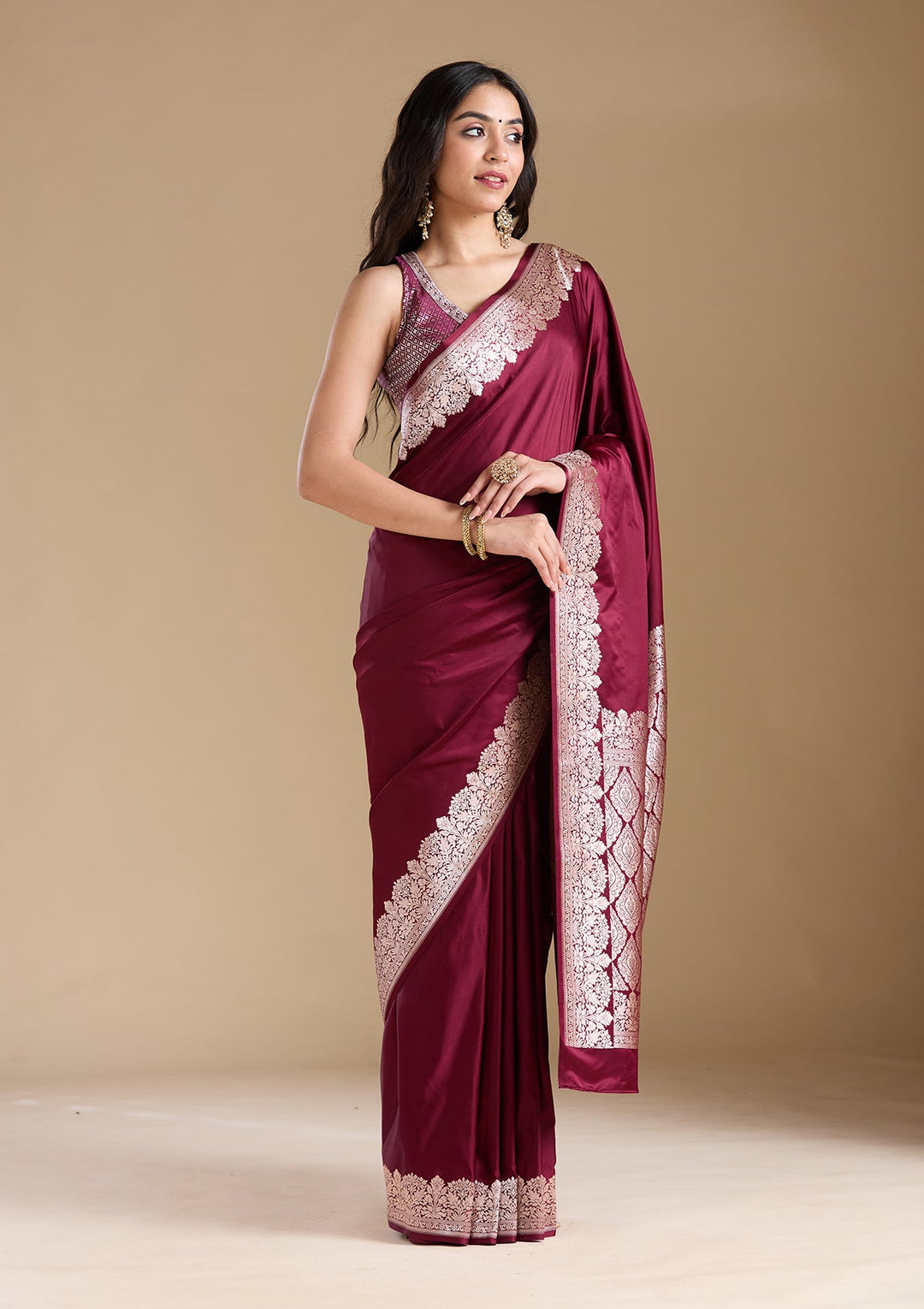 Maroon Zariwork (Gold) Banarasi Silk Saree-koskii