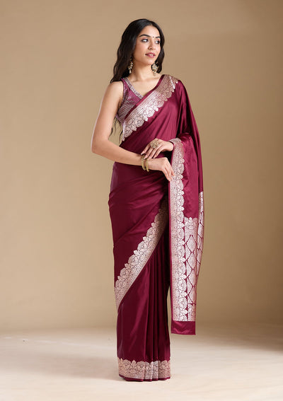 Maroon Zariwork (Gold) Banarasi Silk Saree-koskii