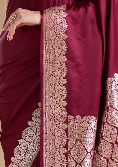 Maroon Zariwork (Gold) Banarasi Silk Saree-koskii