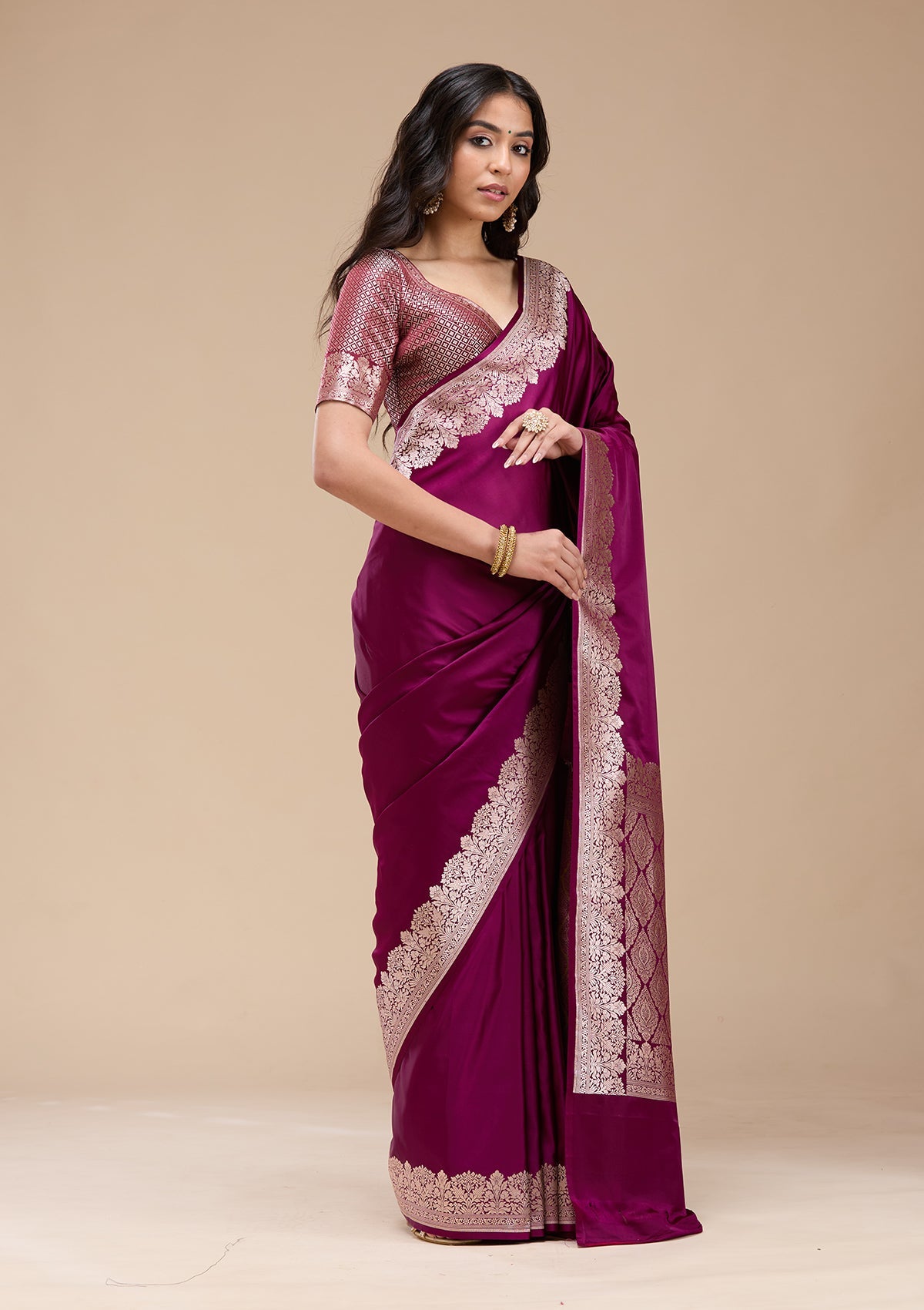 Peacock Blue Zariwork (Gold) Banarasi Silk Saree-koskii