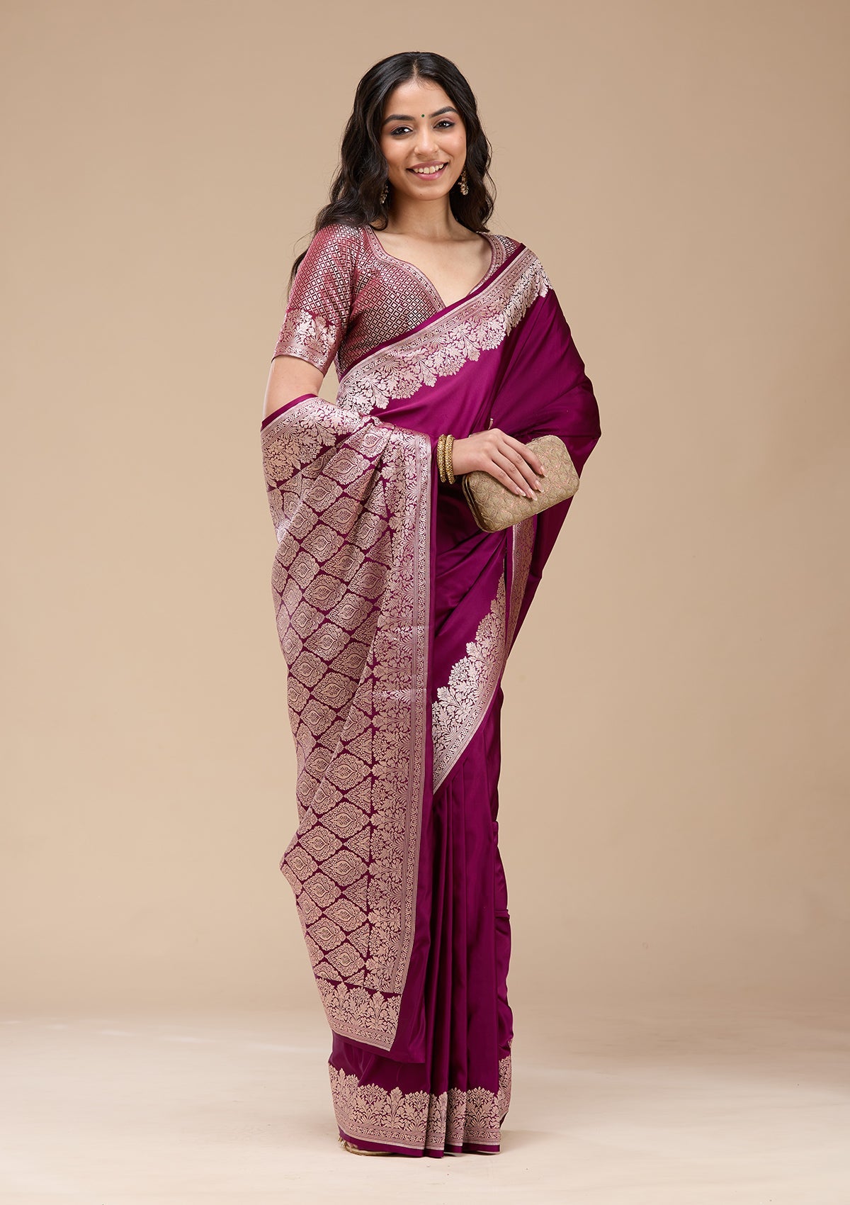 Peacock Blue Zariwork (Gold) Banarasi Silk Saree-koskii