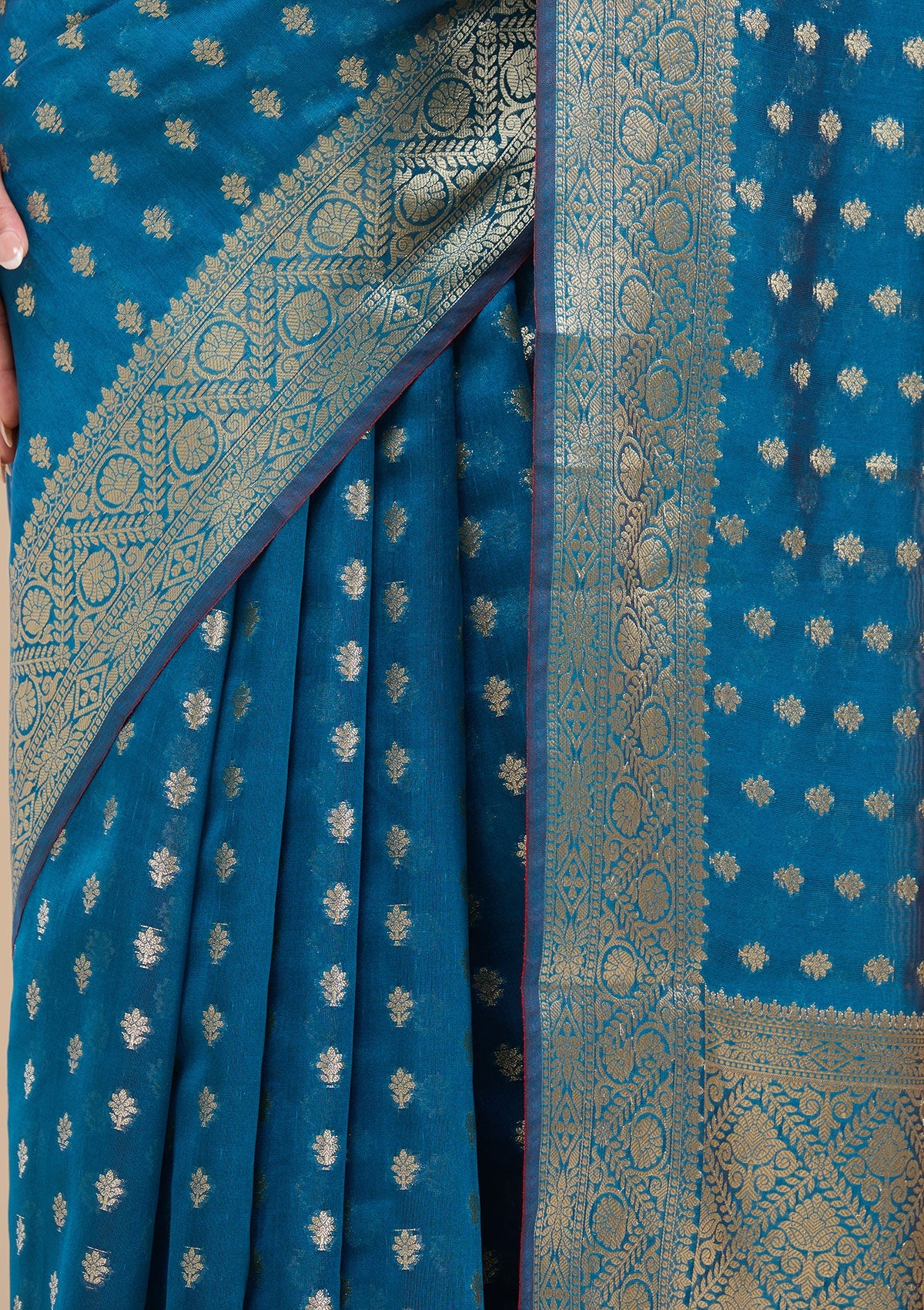 Navy Blue Zariwork (Gold) Banarasi Silk Saree-koskii