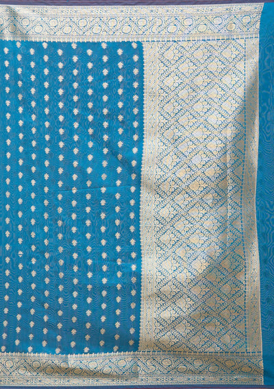 Navy Blue Zariwork (Gold) Banarasi Silk Saree-koskii