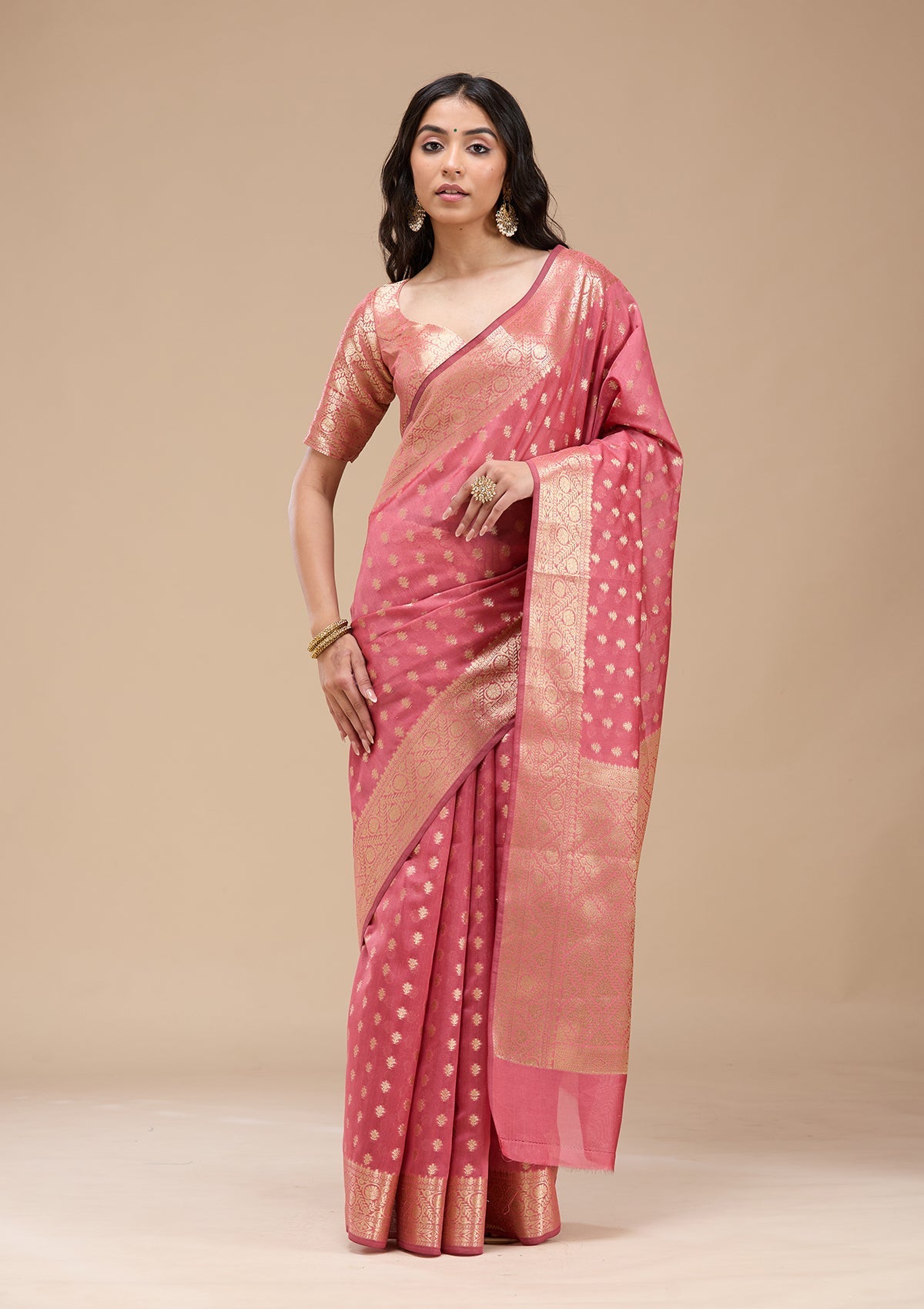 Onion Pink Banarasi Silk Saree-koskii