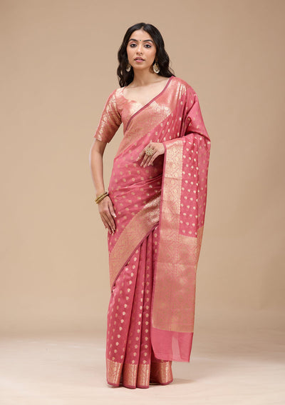 Onion Pink Banarasi Silk Saree-koskii