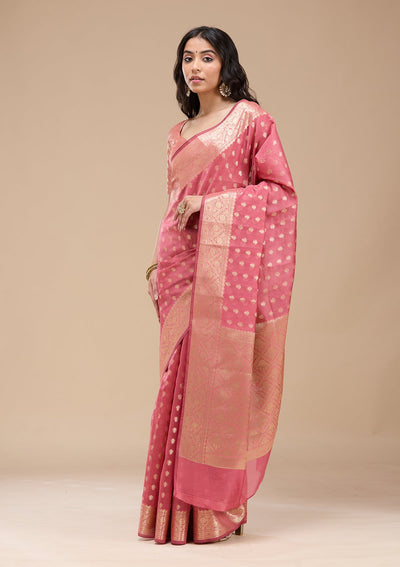 Onion Pink Banarasi Silk Saree-koskii