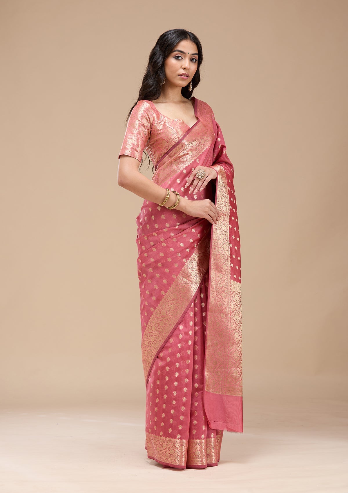 Onion Pink Banarasi Silk Saree-koskii