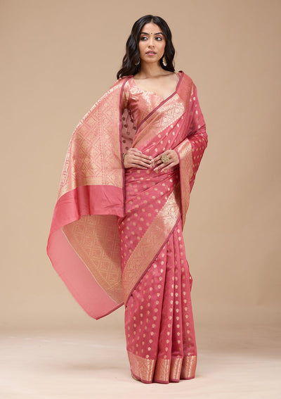 Onion Pink Banarasi Silk Saree-koskii