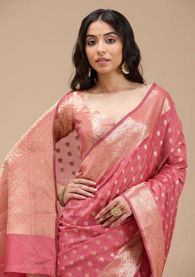 Onion Pink Banarasi Silk Saree-koskii