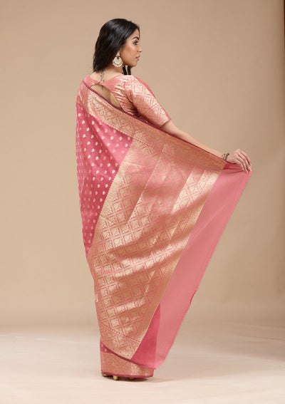 Onion Pink Banarasi Silk Saree-koskii