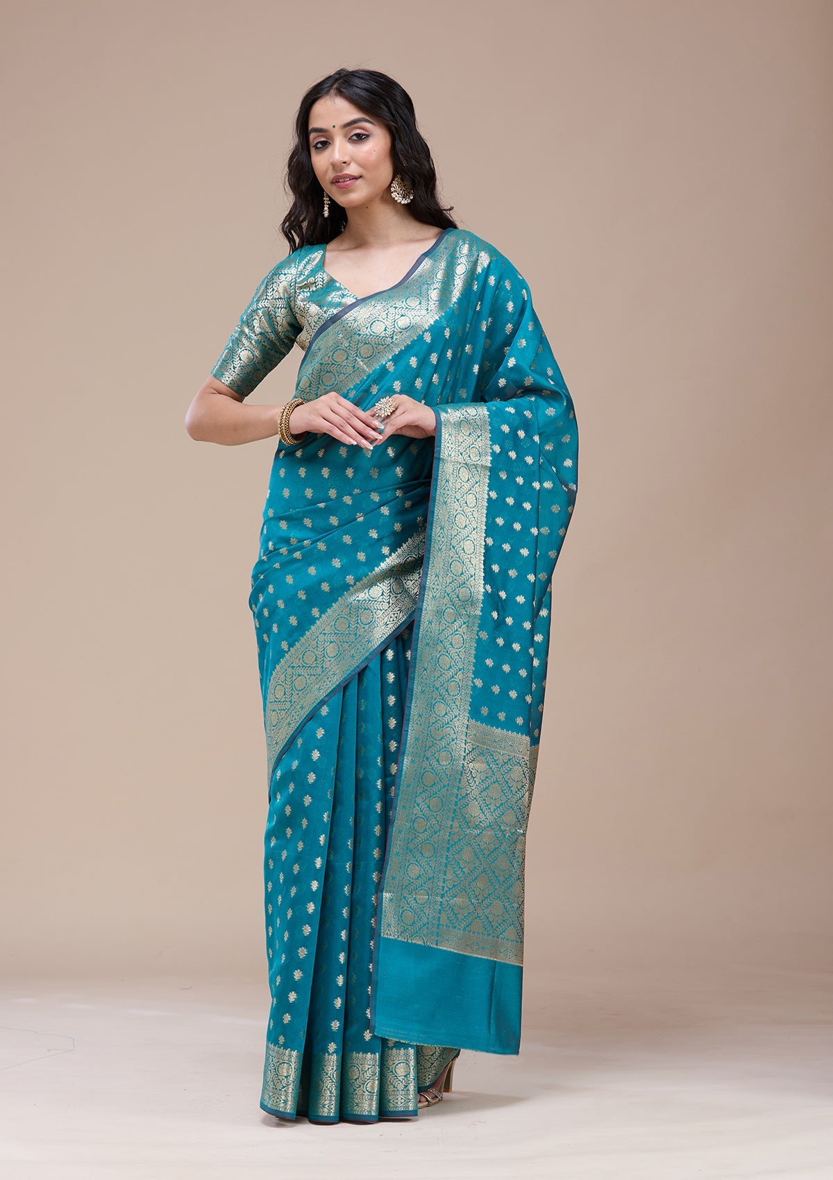 Rama Green Banarasi Silk Saree-koskii