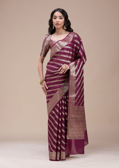 Brown  Zariwork (Gold) Banarasi Silk Saree-koskii