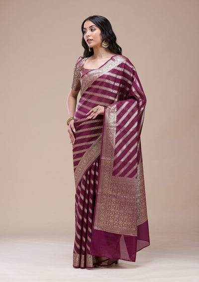 Brown  Zariwork (Gold) Banarasi Silk Saree-koskii
