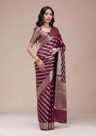 Brown  Zariwork (Gold) Banarasi Silk Saree-koskii