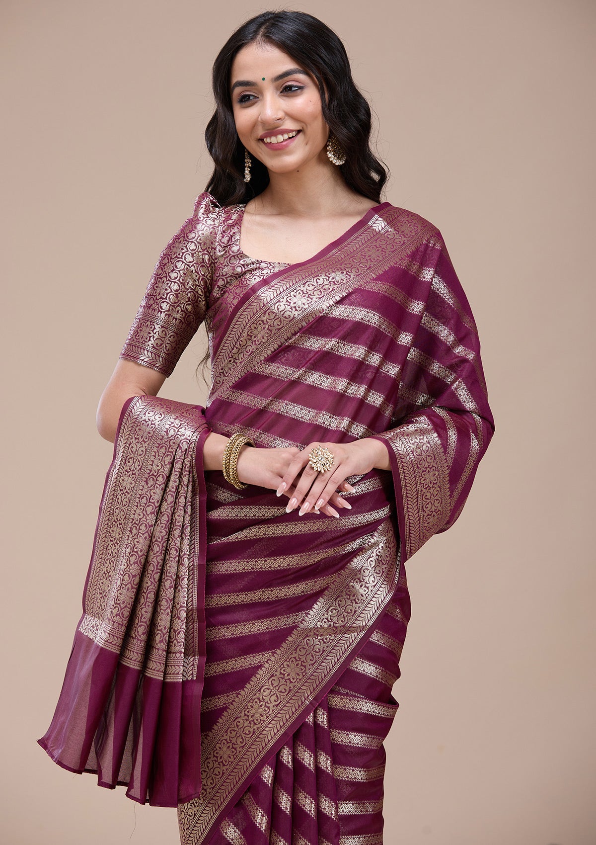 Brown  Zariwork (Gold) Banarasi Silk Saree-koskii