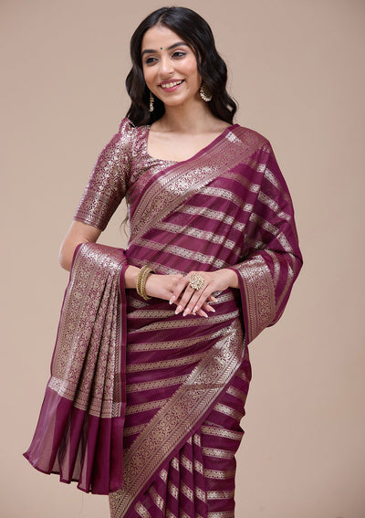 Brown  Zariwork (Gold) Banarasi Silk Saree-koskii