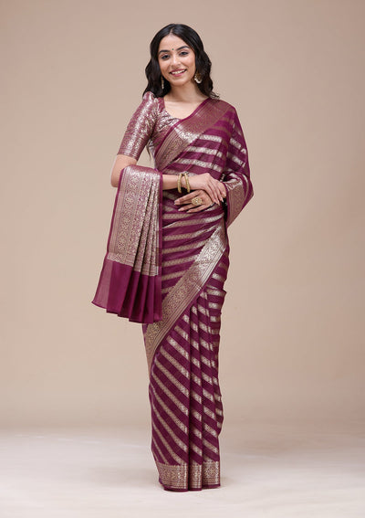 Brown  Zariwork (Gold) Banarasi Silk Saree-koskii