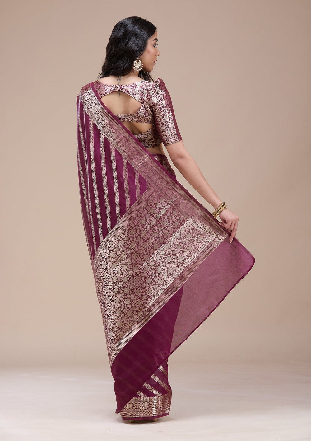 Brown  Zariwork (Gold) Banarasi Silk Saree-koskii